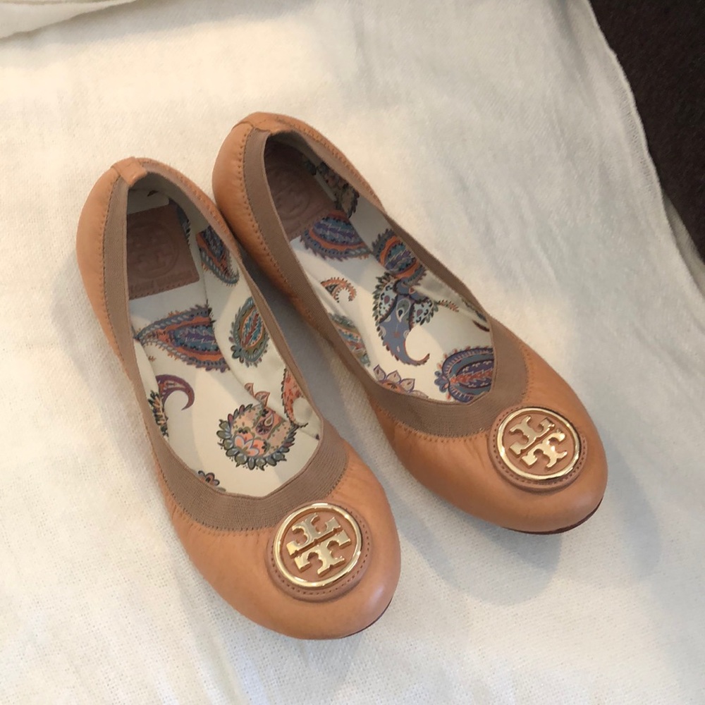 Pink and tan Tory Burch leather flats size 7